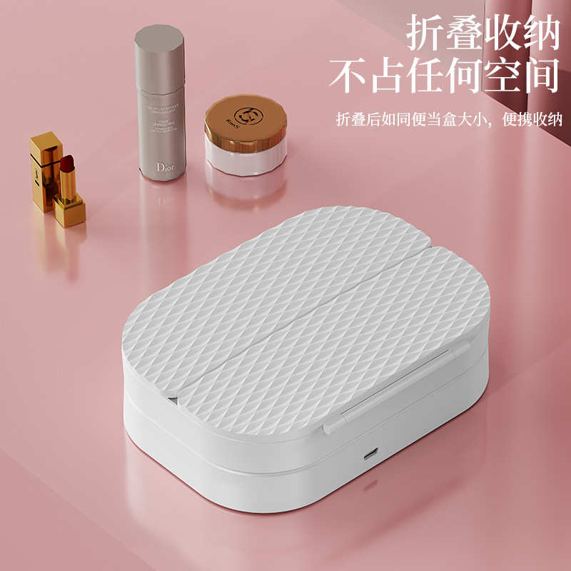 便携式智能卧室多功能折叠桌面led台式网清洗镜灯梳妆镜红化妆镜