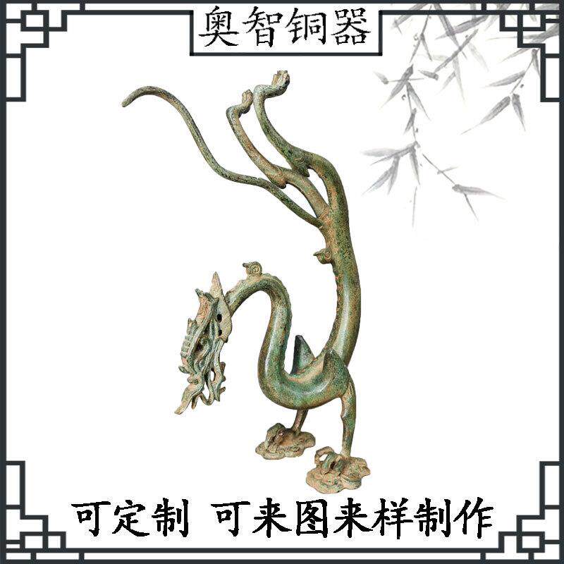 仿古青铜器唐代鎏金铜龙摆件纯铜立龙走龙仿古工艺品客厅装饰品