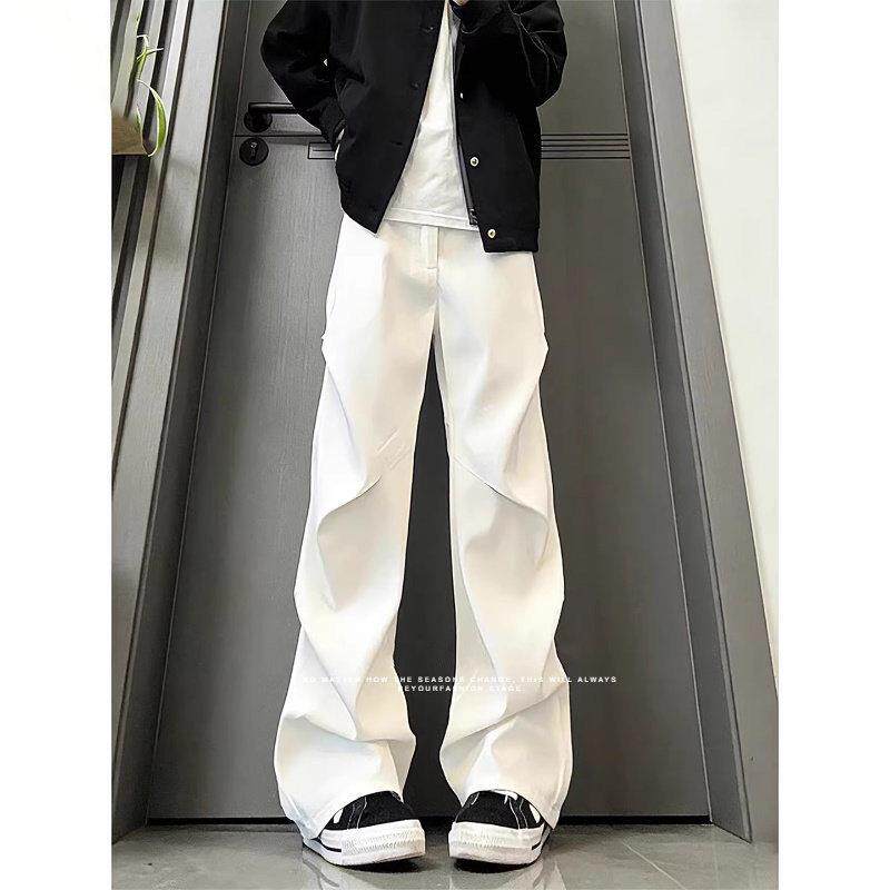 it Afternnaths潮牌！白色褶皱微喇裤男美式休闲直筒垂感西裤春季