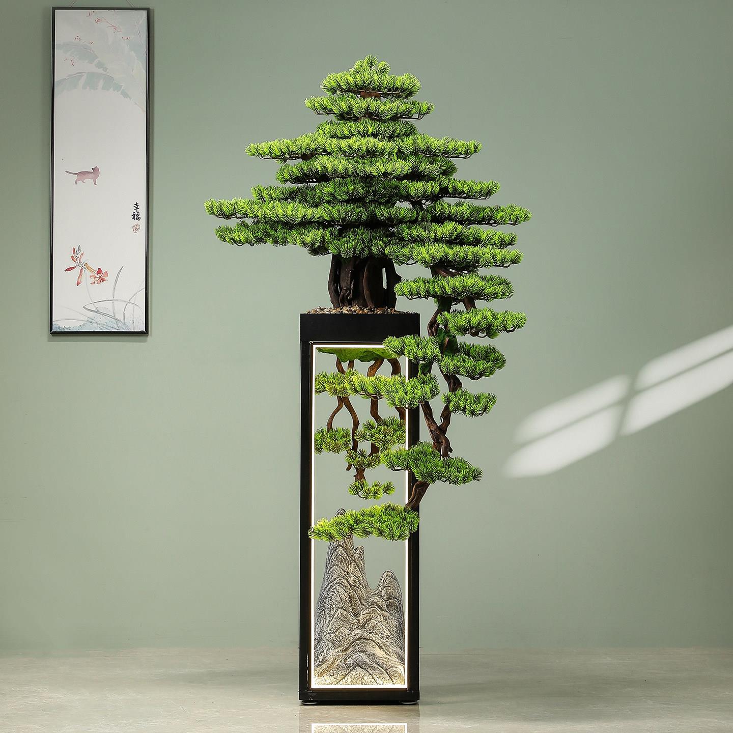 仿真迎客松假迎客松盆树公绿植型摆落地件茶室会所办室客大厅罗汉