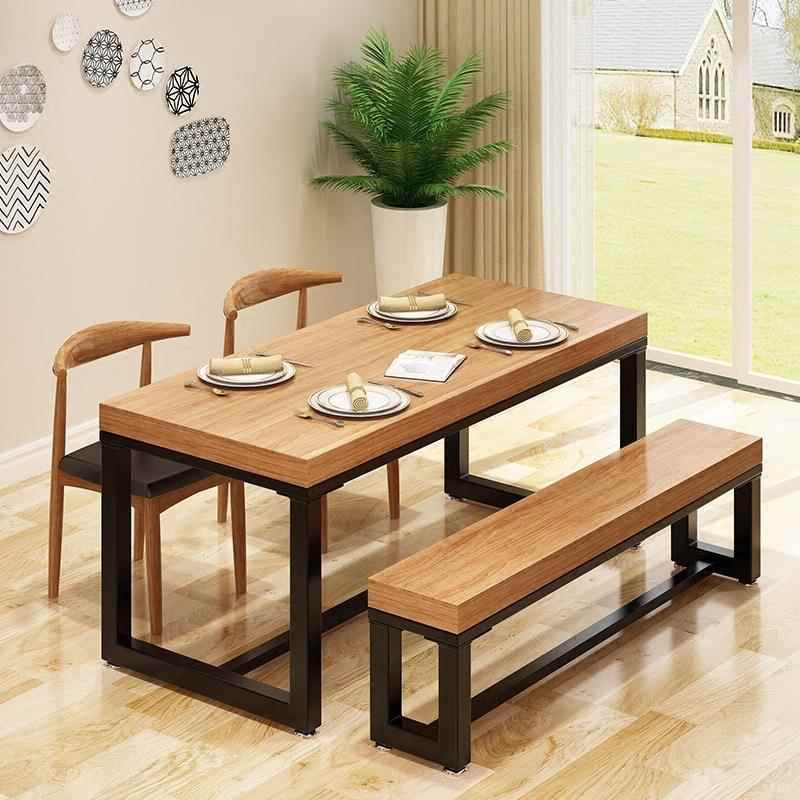 餐厅食堂铁艺实木餐桌椅组合饭桌现代简约小户型长方形火锅店桌子