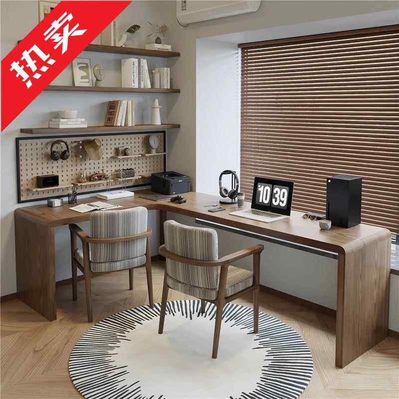 简约全实木转角书桌L型写字台电脑桌双人角落办公桌拐角7字型长条