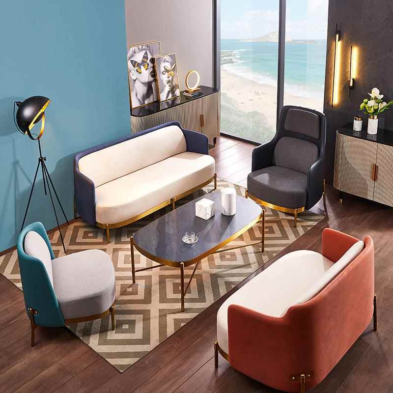 轻奢皮艺沙发现代客厅双人三位组合酒店大堂意式简约北欧布椅家具