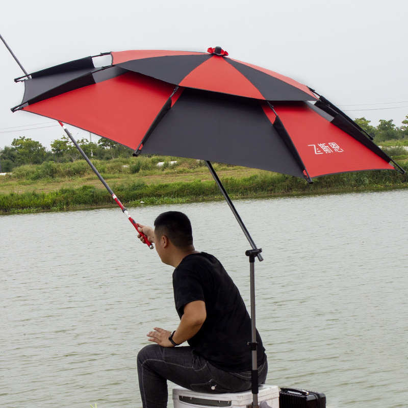 新型拐杖钓鱼伞2022新款加厚高级双拐黑胶双弯防风防雨万向大钓伞