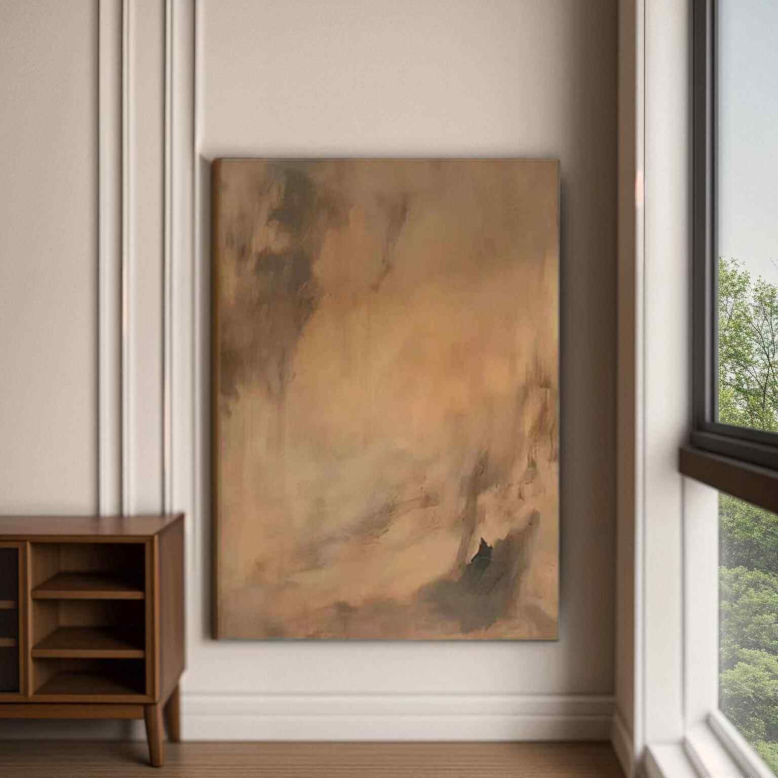 手绘油画、中世纪侘寂风格艺术装饰画、覆古色彩客厅沙发背景挂画