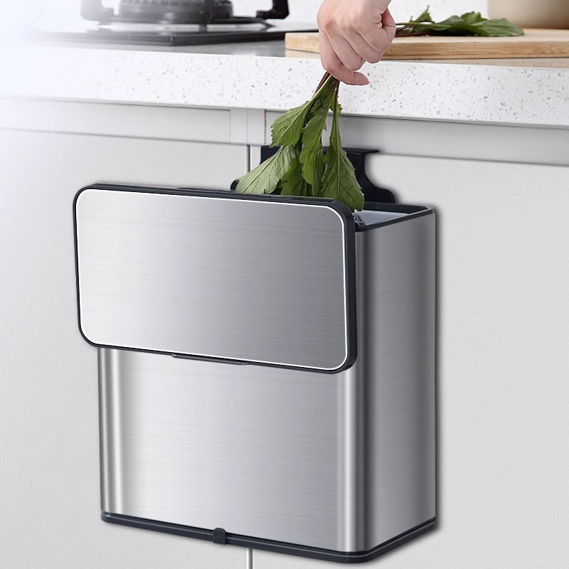 B^不锈钢厨房垃圾桶挂式家用厕所卫生间厨房垃圾桶带盖纸