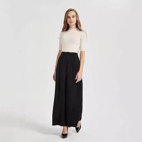 Women's elastic high waisted wide leg pants