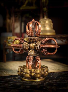 2026藏式十字金刚杵摆件 五股金刚法器手把件 降魔杵羯磨杵铜器装