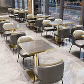 定制岩板西餐厅奶茶咖啡店酒馆火锅店不锈钢卡座沙发桌椅组合