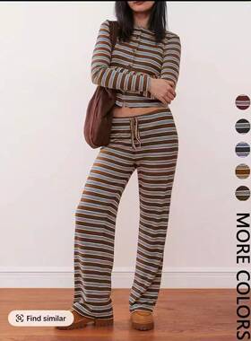 Womens Casual Fitted Colorblock Striped Long Sleeve Top &