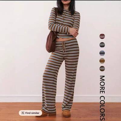 Womens Casual Fitted Colorblock Striped Long Sleeve Top &