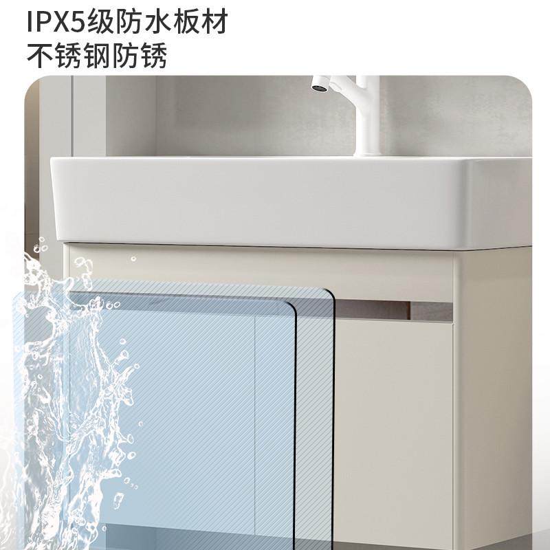 小户型浴室柜加厚不锈钢洗手台一体柜储物镜洗漱台加深陶瓷一体盆