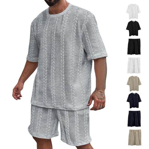 Two-piece Set Men’s Casual Summer Outfit Textured