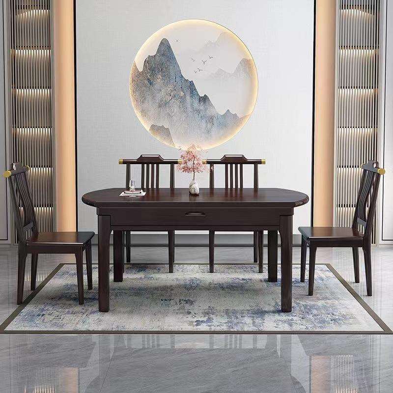 新中式岩板餐桌椅子实木厨房餐桌家用新款小户型伸缩折叠吃饭桌子