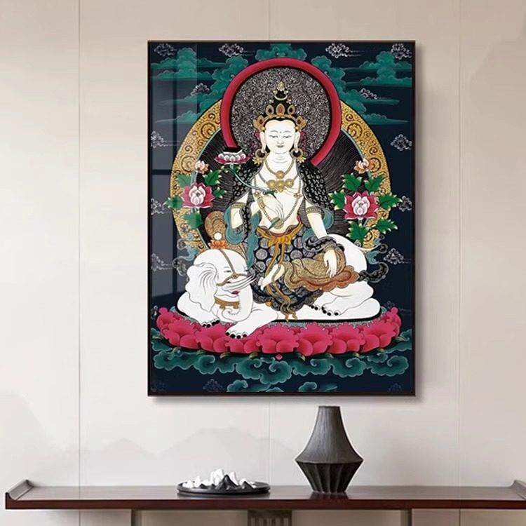 普贤菩萨唐卡佛像挂画 画玄关装饰画 画佛堂三圣画 画像西藏喷绘