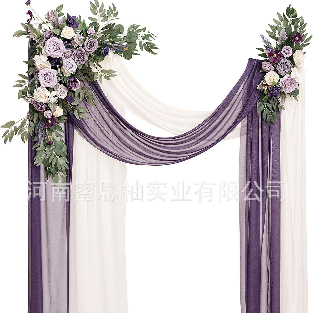 亚马逊婚礼珍珠雪纺拱门花艺仿真花4件套帷幔纱幔背景布置装饰品