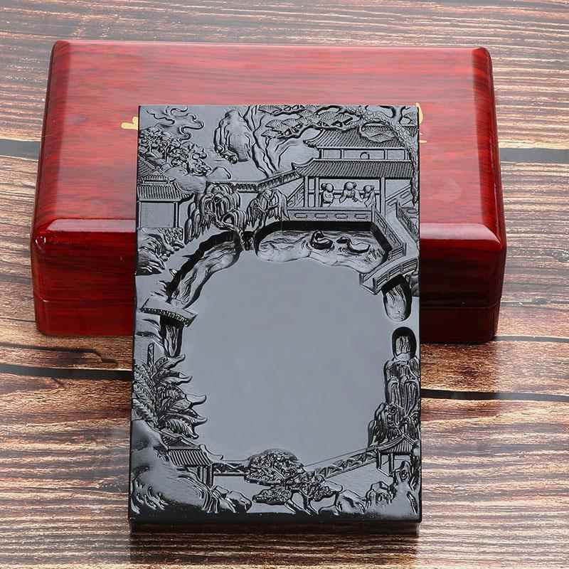 高档手工砚师台名老坑天然原石磨墨条高墨块砚台墨池文房四宝歙砚