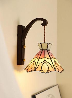 中古花朵卧室壁灯法式实木复古怀旧床头灯黄铜装饰氛围灯casa照明