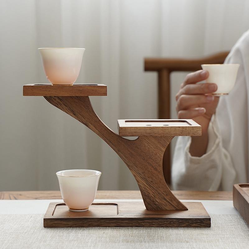木质桌面茶道配件收纳茶杯客厅厨房茶桌整理杂物置物架杯架层架