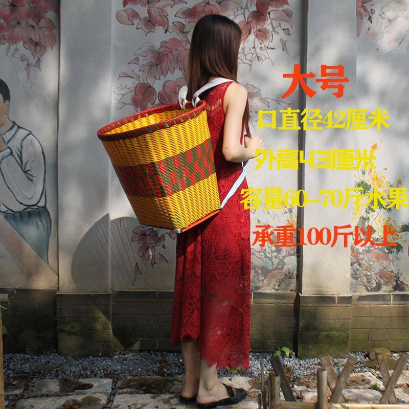 编织塑料加厚背篓买菜购物背筐藤条四川采摘大号民族风花背篮子