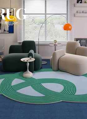RUG原创设计 蓝色异形包豪斯地毯客厅轻奢高级感复古中古免洗地垫