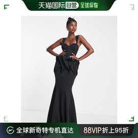 香港直邮潮奢asos女士设计级，褶裥包臀长款，连衣裙(黑色)