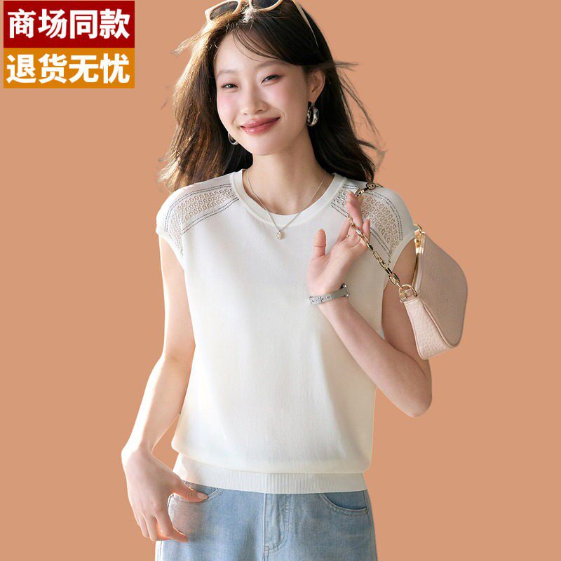 白色真丝短袖t恤女夏装2026新款爆款洋气妈妈薄款冰丝针织衫上衣