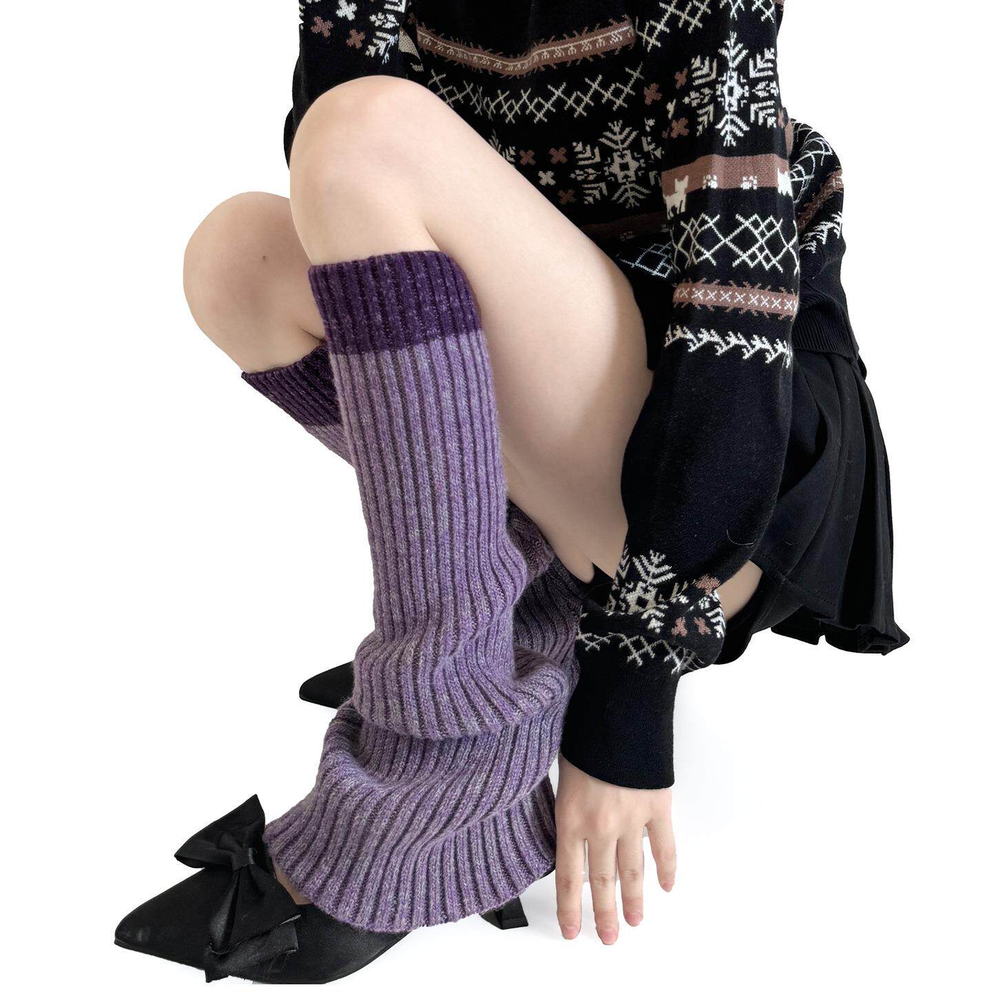 鞋套堆堆袜撞色针织袜套秋冬厚款混色百搭小腿靴套搭鲨鱼裤y2k堆