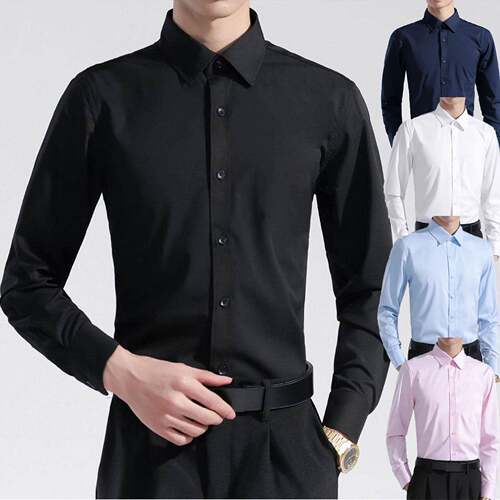 Black Slim Microfiber Dress Shirt Fly Front Barrel Cuffs