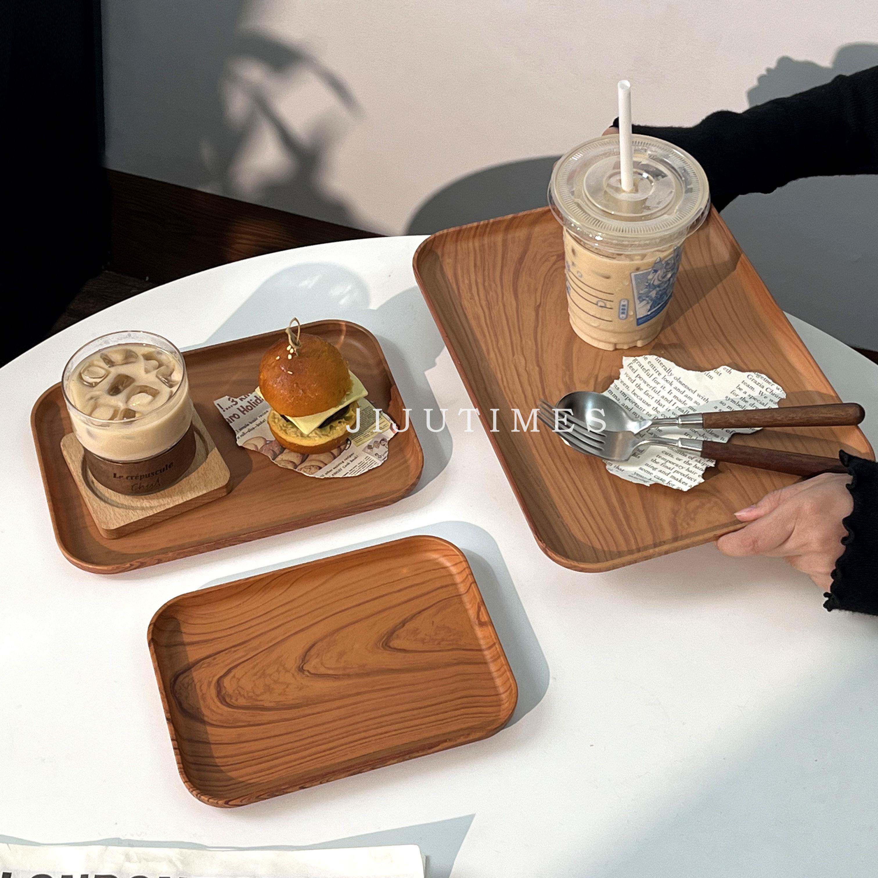 彷木纹长方形托 托盘ins风餐盘茶盘家用水杯收纳盘咖啡厅蛋糕盘子