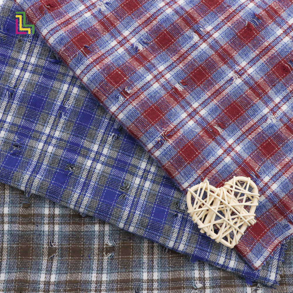 爆款涤棉色织磨毛格子布 美式衬衫连衣裙用布 秋冬破洞法兰绒面料