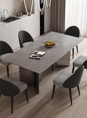 大意设式15275极简约计师款黑色岩板餐桌椅厅组合高端户型客长方