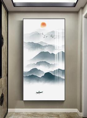 网红墨装染山河玄关画新式过走廊道竖中版挂画简约大气山水饰风景