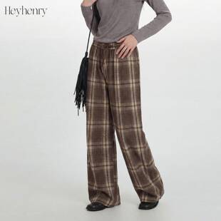 Women's Vintage Plaid Pockets  Pants New Autumn Winter