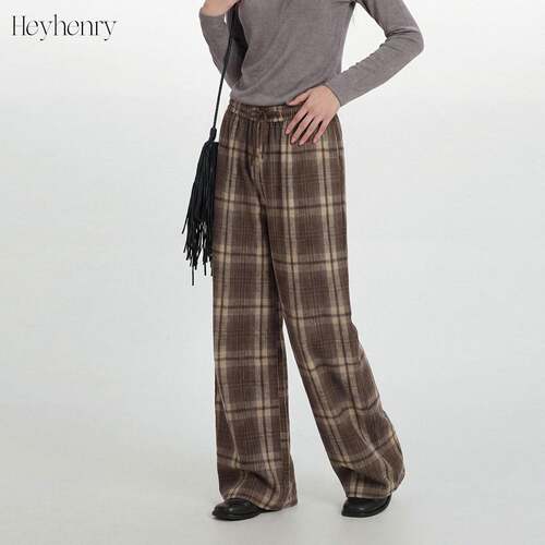 Women's Vintage Plaid Pockets  Pants New Autumn Winter