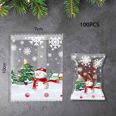 Christmas Transparent Plastic Cookie Bags Thickened Snowman