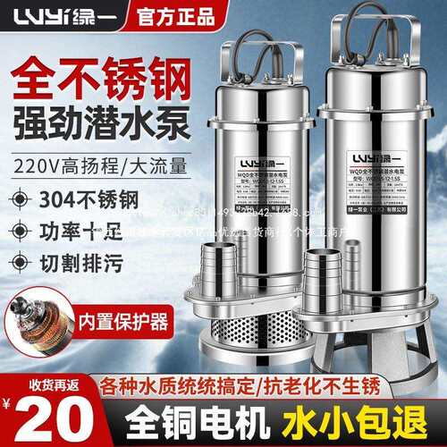 304不锈钢潜水泵220V家用抽水机高扬程耐腐蚀化工污水泵农用灌溉
