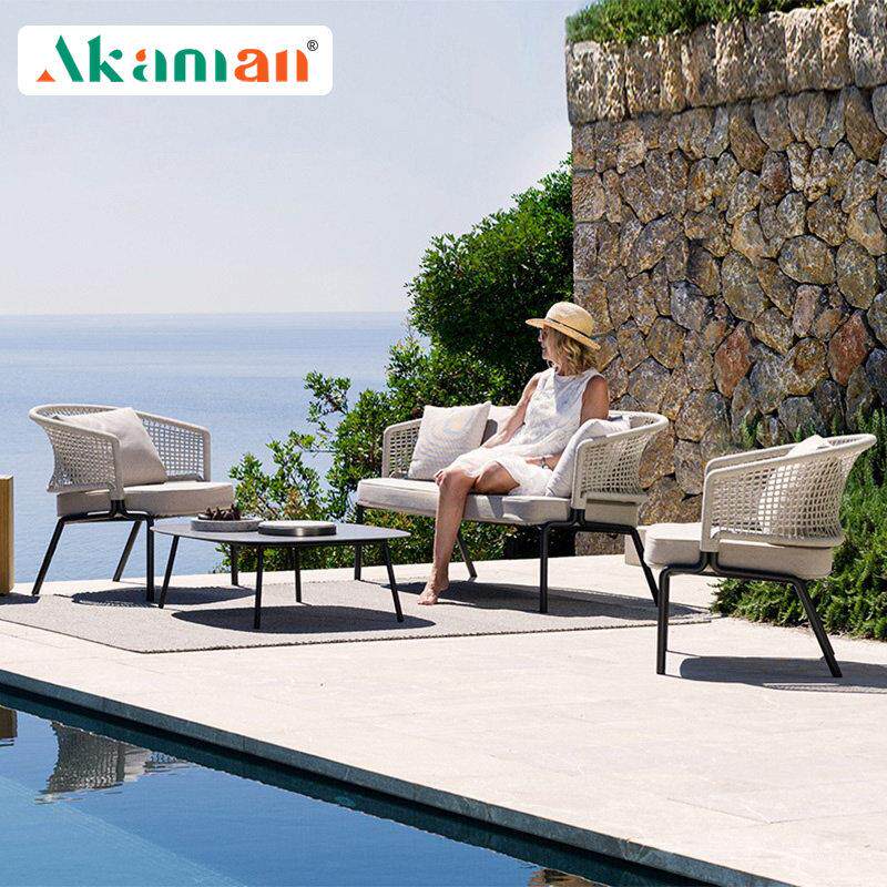 北欧户外休闲藤编沙发庭院花园藤椅露天室外防水阳台双人茶几组合