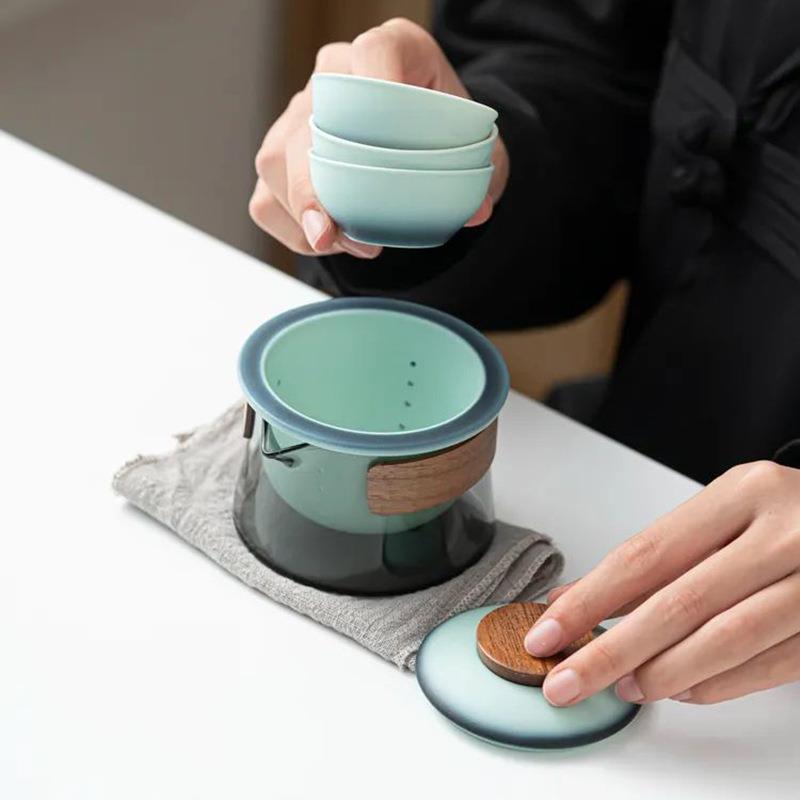 旅行茶具套装户外露营便携式茶壶玻璃快客一壶三杯杯泡茶神器茶礼图片