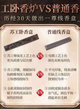 檀苏用工线香香苏工全铜盒纯铜香炉家室薰香沉香卧香盒香香薰炉内