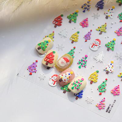 Christmas Tree Snowman 5D Nail Stickers圣诞树雪人美甲贴纸Ins