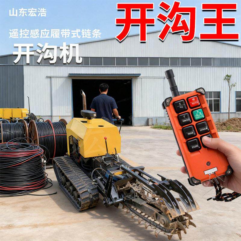 自走履带式柴油开沟机遥控链条多功能挖沟机施工程埋线挖槽机