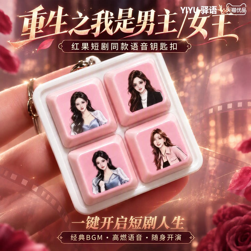 红果短剧同款重生之我是男主/女主高燃BGM语音钥匙扣挂件四六按键