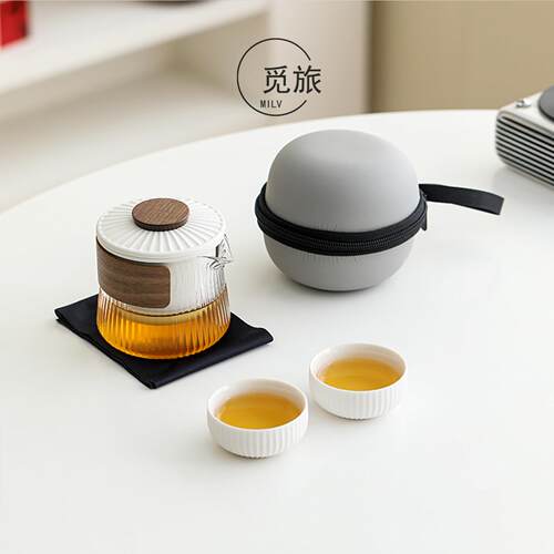 玻璃快客杯一壶二杯露营旅游喝茶装备户外可携式旅行功夫茶具套组