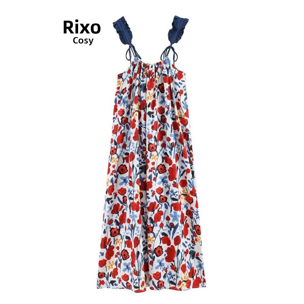 RIXO COSY 法式浪漫碎花吊带连衣裙女夏季高级感穿搭遮肉显瘦裙子