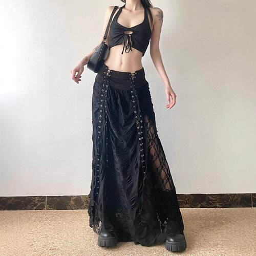 Women's Plain Lace Up  Fashionable Y2k Street Fashion Skirt