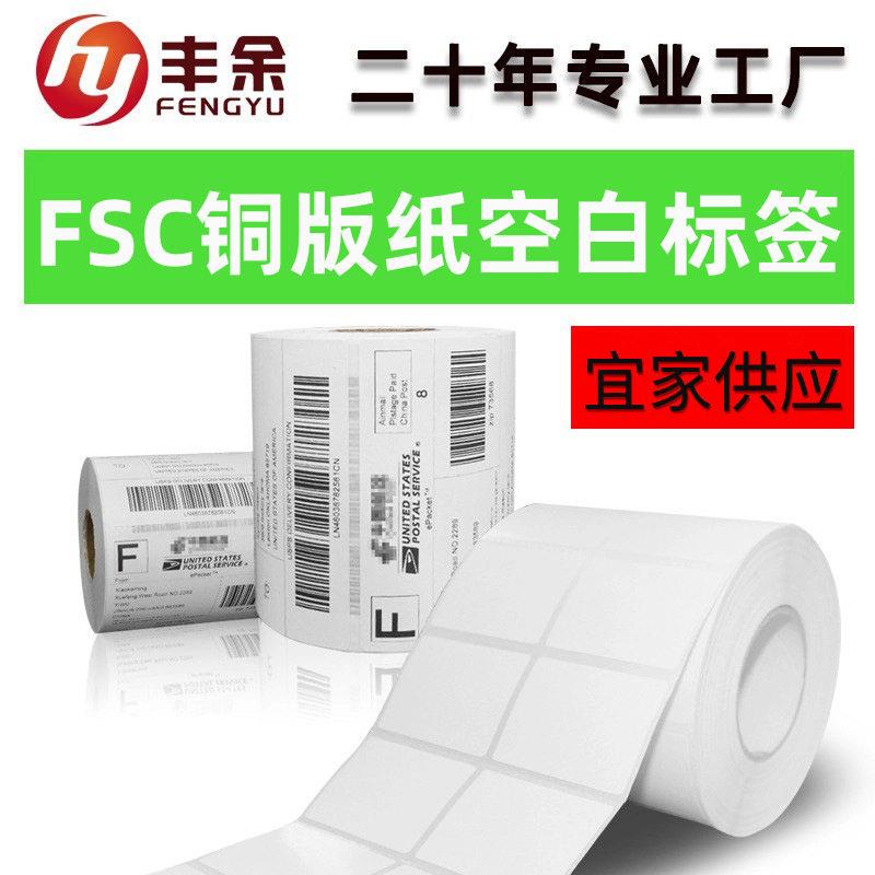 定制铜版纸不干胶标签FSC环保物流80g条形码碳带打印空白标签贴