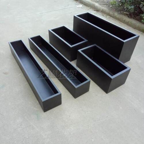 户外花盆不锈钢花箱组合定花器烤漆隔断金属花坛黑色长正方形花槽