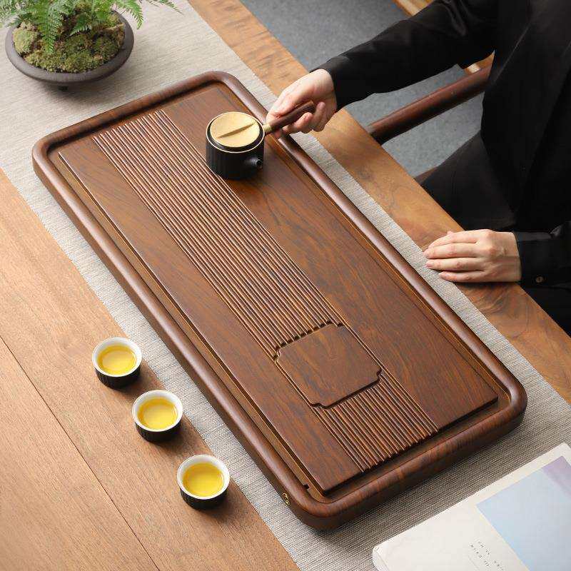 整块实木茶盘家用茶具办公室简易茶台排水现代简约电木款日式