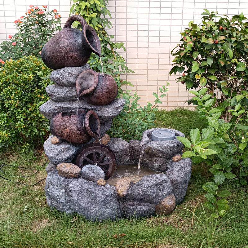 假山流水喷泉水轮庭院花园森林室外鱼塘阳台装修会所大型景观地板